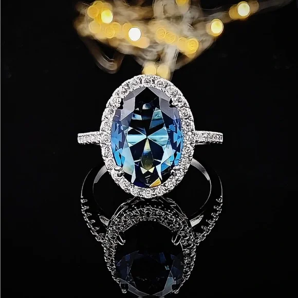 New 925 Silver Blue CZ Women Wedding Party Eternity Ring - Picture 2 of 6